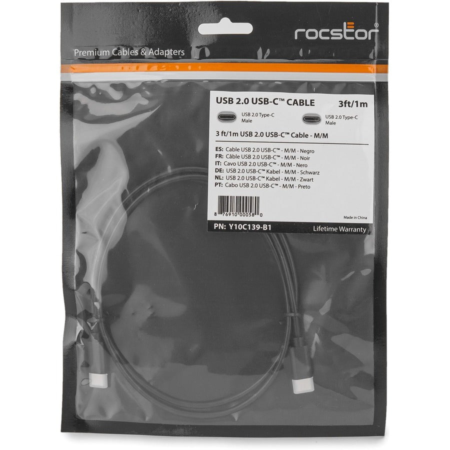 Rocstor Premium Usb-C Cable 1M 3 Ft - Usb C M/M - Usb Type C Cable - Usb 2.0 - Compatible With Usb C Enabled Laptops & Mobile Devices Such As Apple Macbook, Macbook Pro, Chrombook, Google Pixel, And Samsung Galaxy Models, Notebook, Smartphone, Tablet - 3