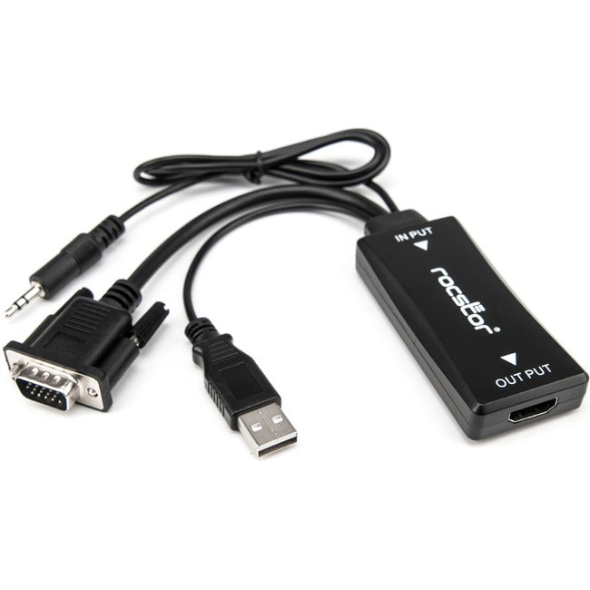 Rocstor Premium Vga To Hdmi Adapter With Usb Audio 3.5Mm & Power - Portable Vga To Hdmi Converter - 1080P - Hdmi/Usb/Vga For Video Device - 1 Pack - 1 X Hd-15 Male Vga, 1 X Type A Male Usb - 1 X Hdmi Female Digital Video - 1 X Audio 3.5Mm Male - Black - C