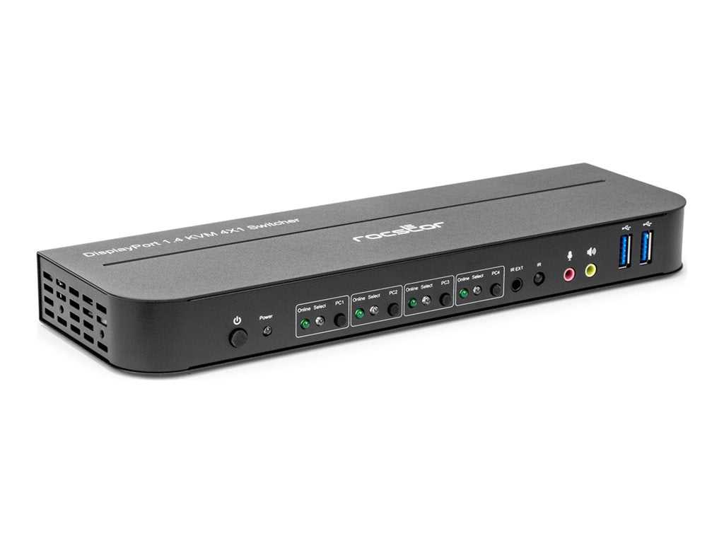 Rocstor SolidKVM SK04 - KVM switch - DisplayPort 1.4, USB 3.0, 4x1, 4K@60Hz, HDR, HDCP 2.2, IR, USB sharing - 4 x KVM / audio Y10A327-B1