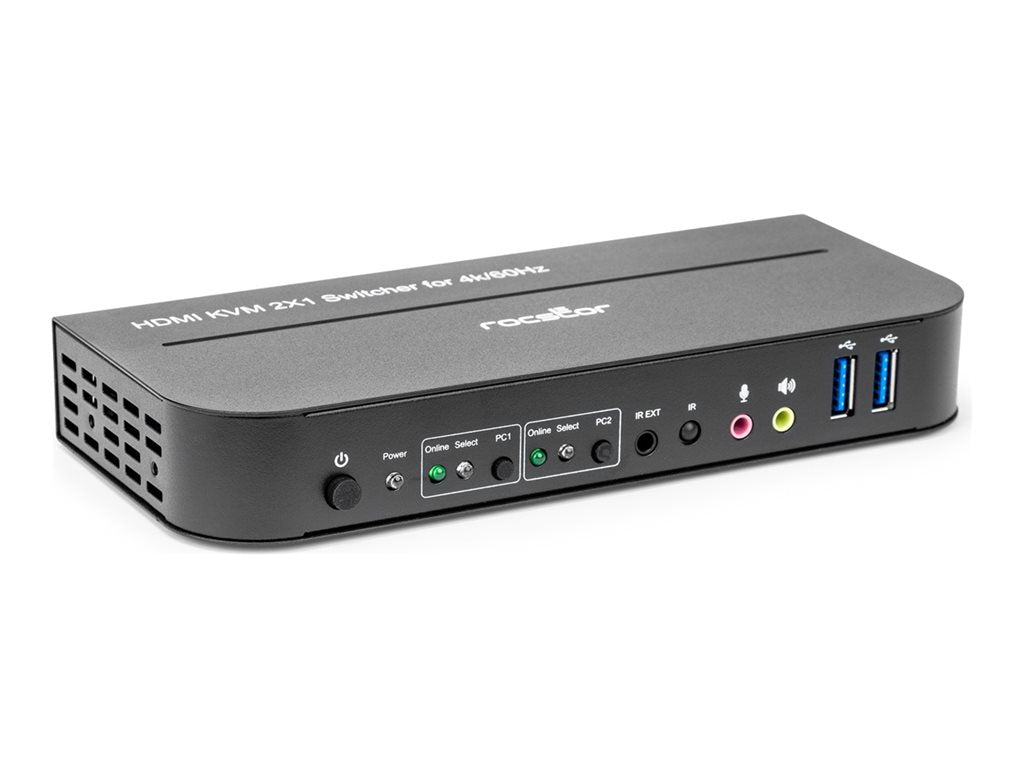 Rocstor SolidKVM SK06 - KVM switch - 4K, HDMI, USB 3.0, 2x1, HDR, HDCP 2.2, IR, USB sharing - 2 x KVM / audio / USB - 1 local Y10A329-B1