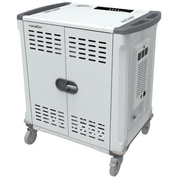 Rocstor Volt&Reg; C42 Charging Cart With Intelligent Power Charging - Up To 42 Device Intelligent Power Charging Cart For Notebooks, Chromebook&Reg;, Macbook&Reg;, And Macbook&Reg; Pro- 3 Slide-Out Shelves - Push Handle - 4 Heavy Duty 5" Casters - Steel C