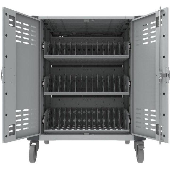 Rocstor Volt&Reg; C42 Charging Cart With Intelligent Power Charging - Up To 42 Device Intelligent Power Charging Cart For Notebooks, Chromebook&Reg;, Macbook&Reg;, And Macbook&Reg; Pro- 3 Slide-Out Shelves - Push Handle - 4 Heavy Duty 5" Casters - Steel C