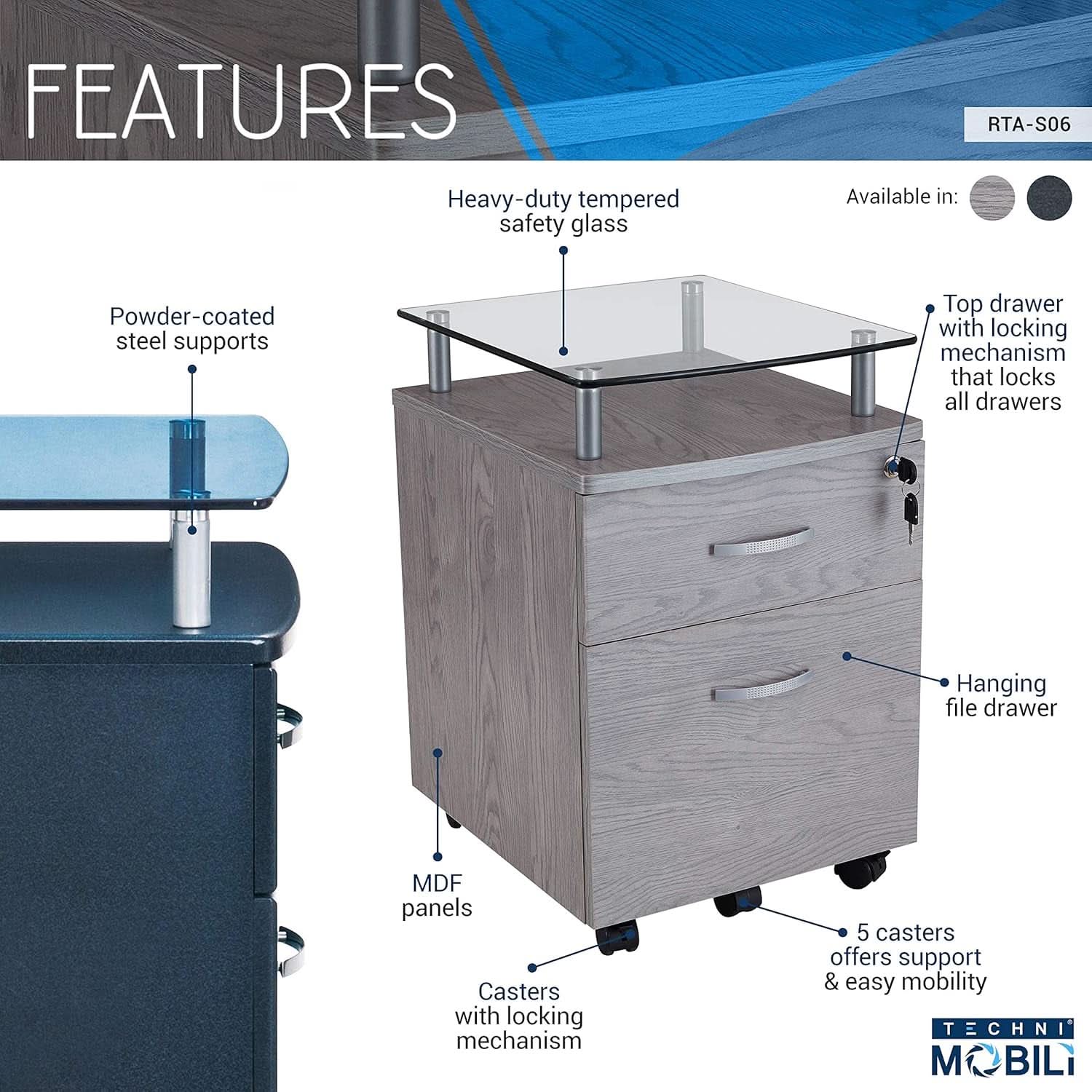 Rolling File Cabinet Graphite With Locking Top Drawer