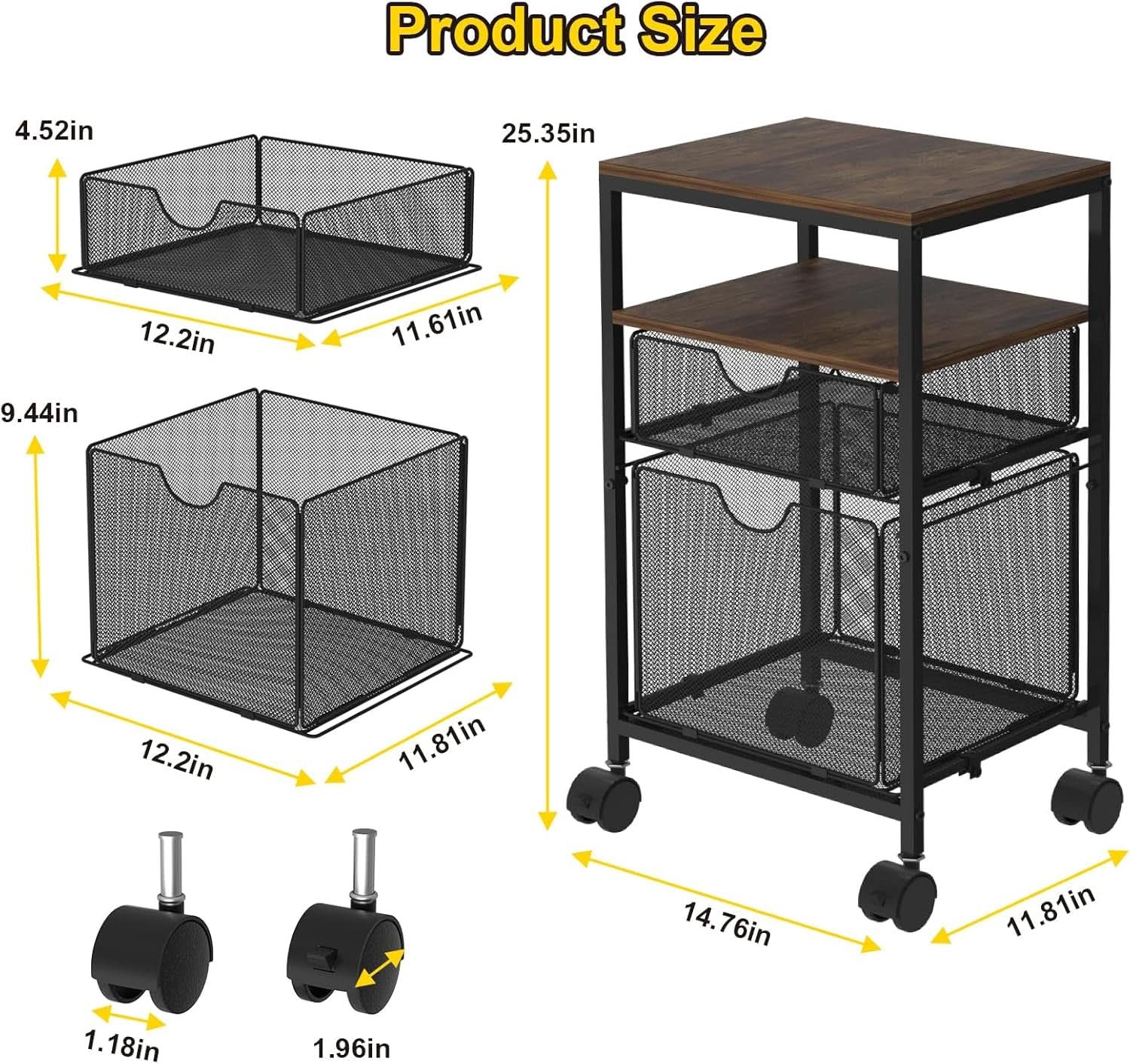 Rolling File Cart With Sliding Drawer For A4 Files
