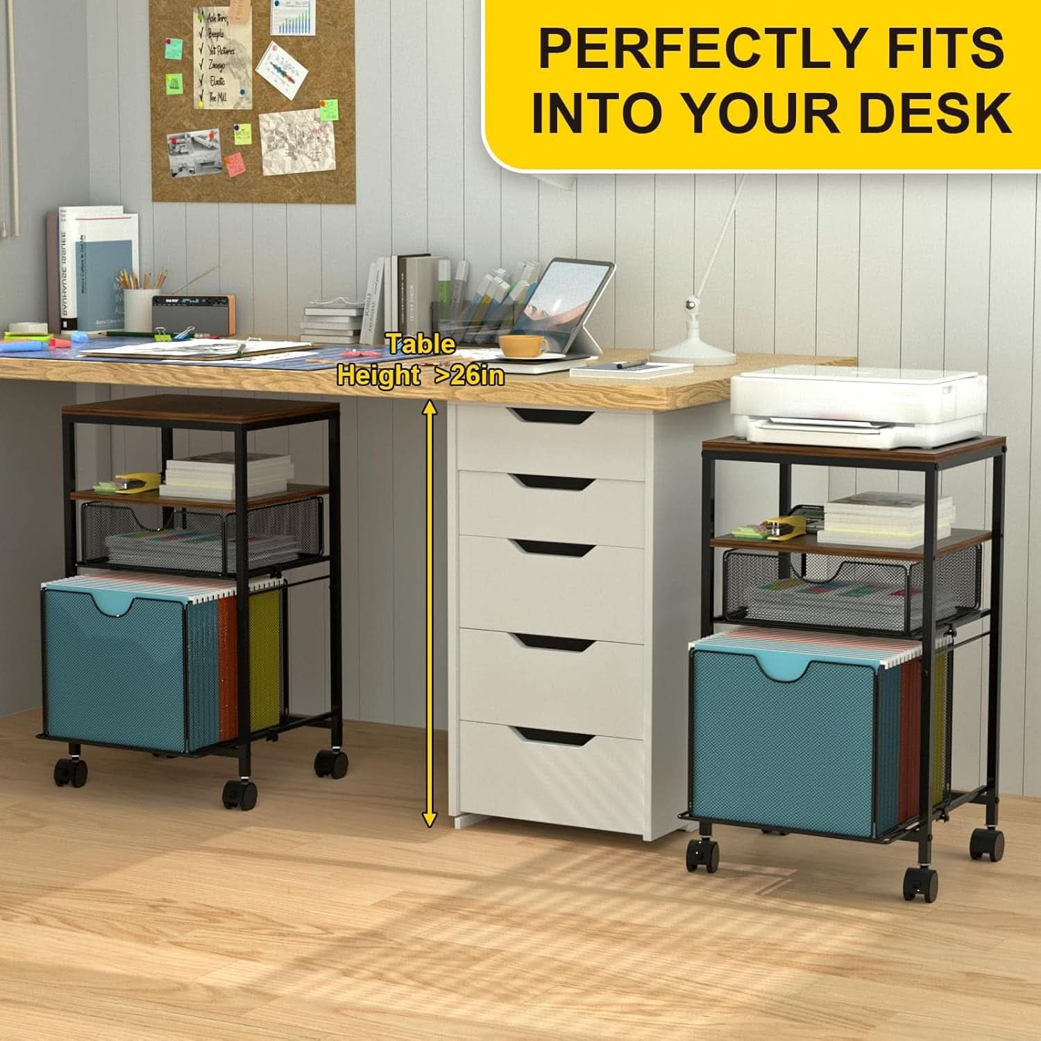 Rolling File Cart With Sliding Drawer For A4 Files