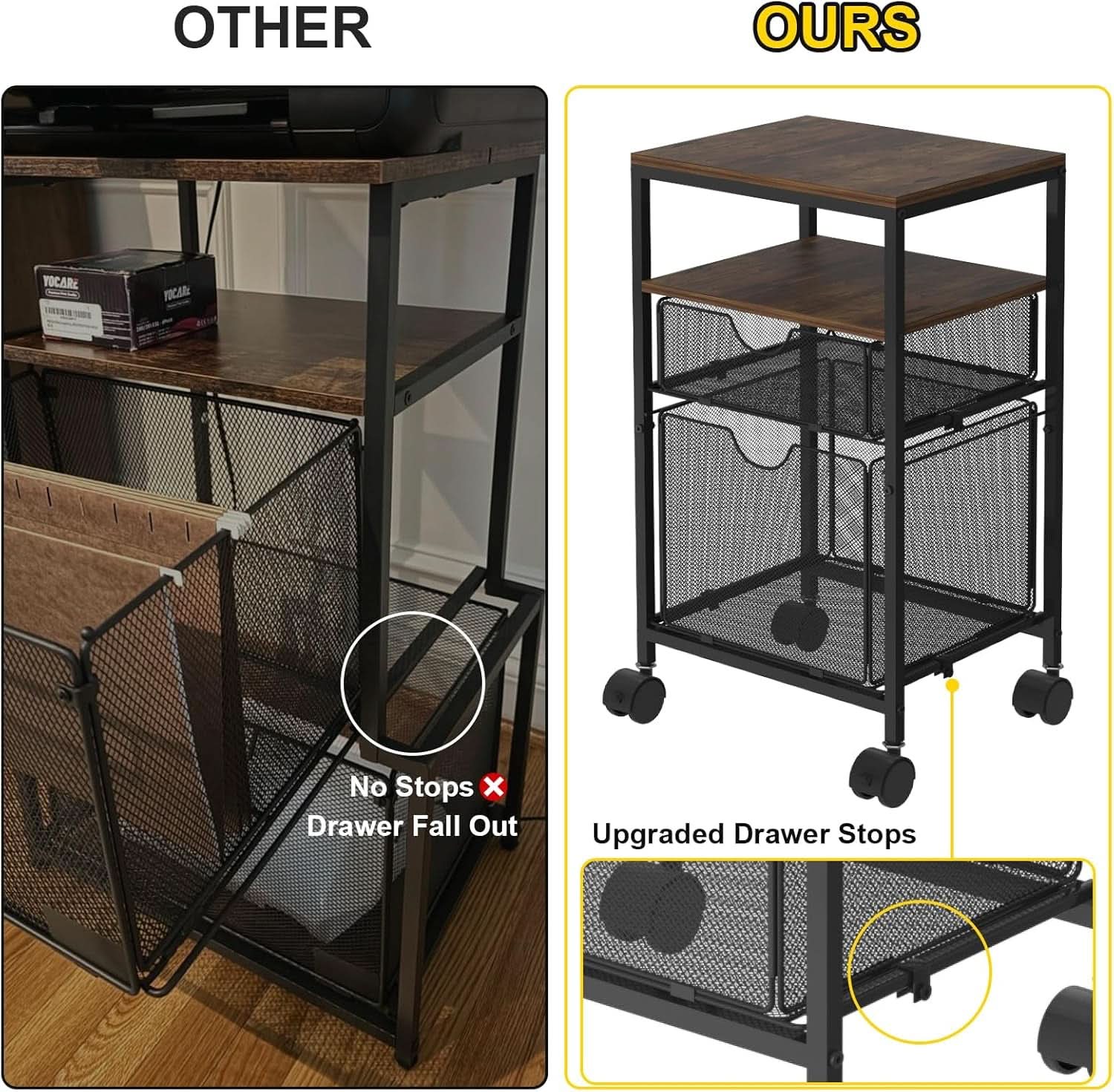 Rolling File Cart With Sliding Drawer For A4 Files