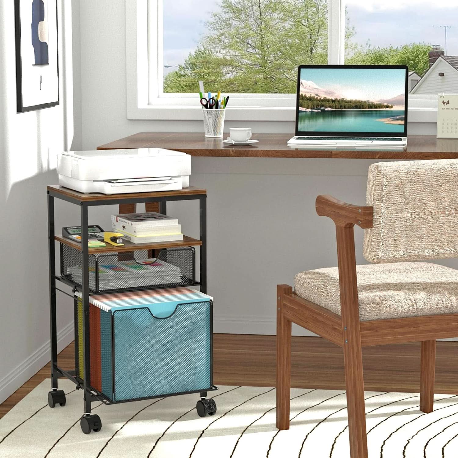 Rolling File Cart With Sliding Drawer For A4 Files