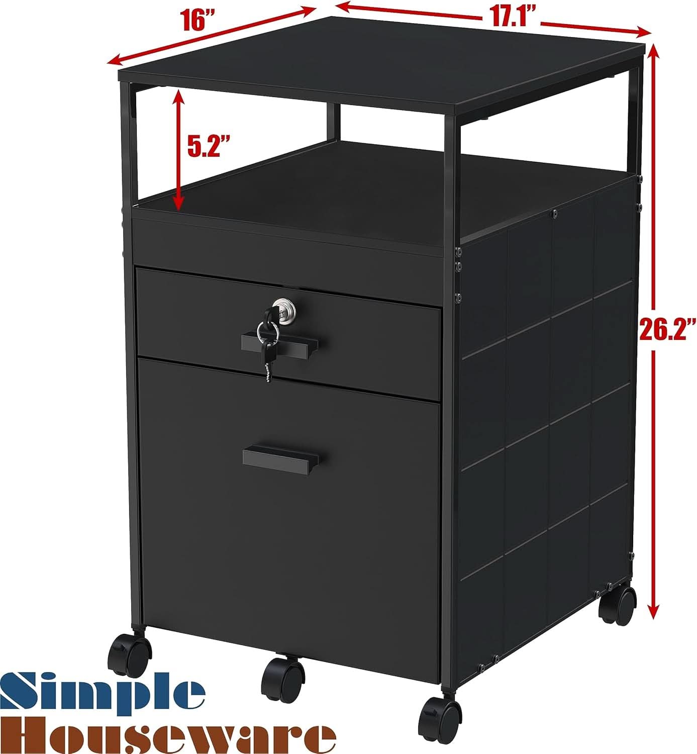 Rolling Mobile File Cabinet With Two Drawers Black