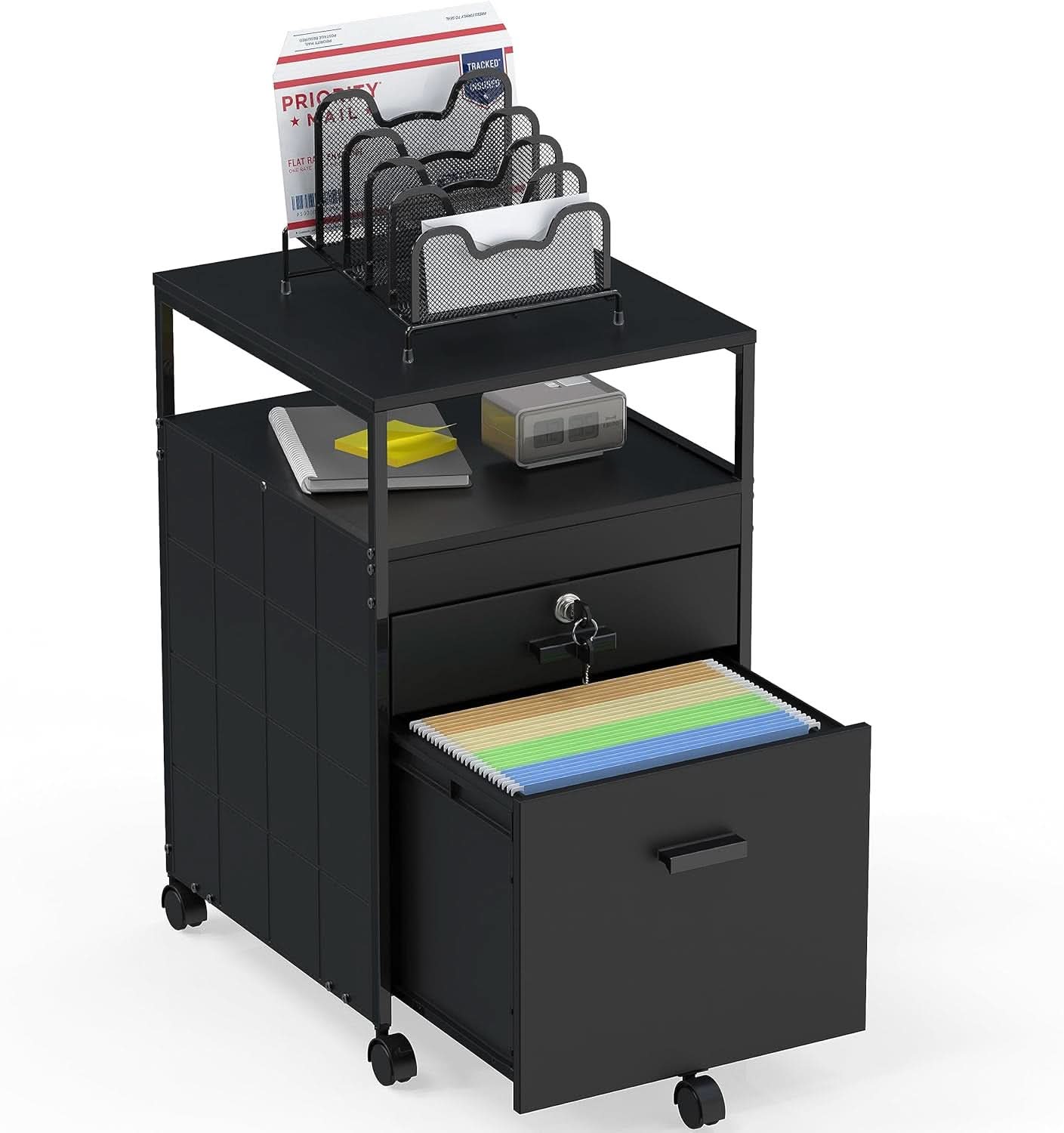Rolling Mobile File Cabinet With Two Drawers Black