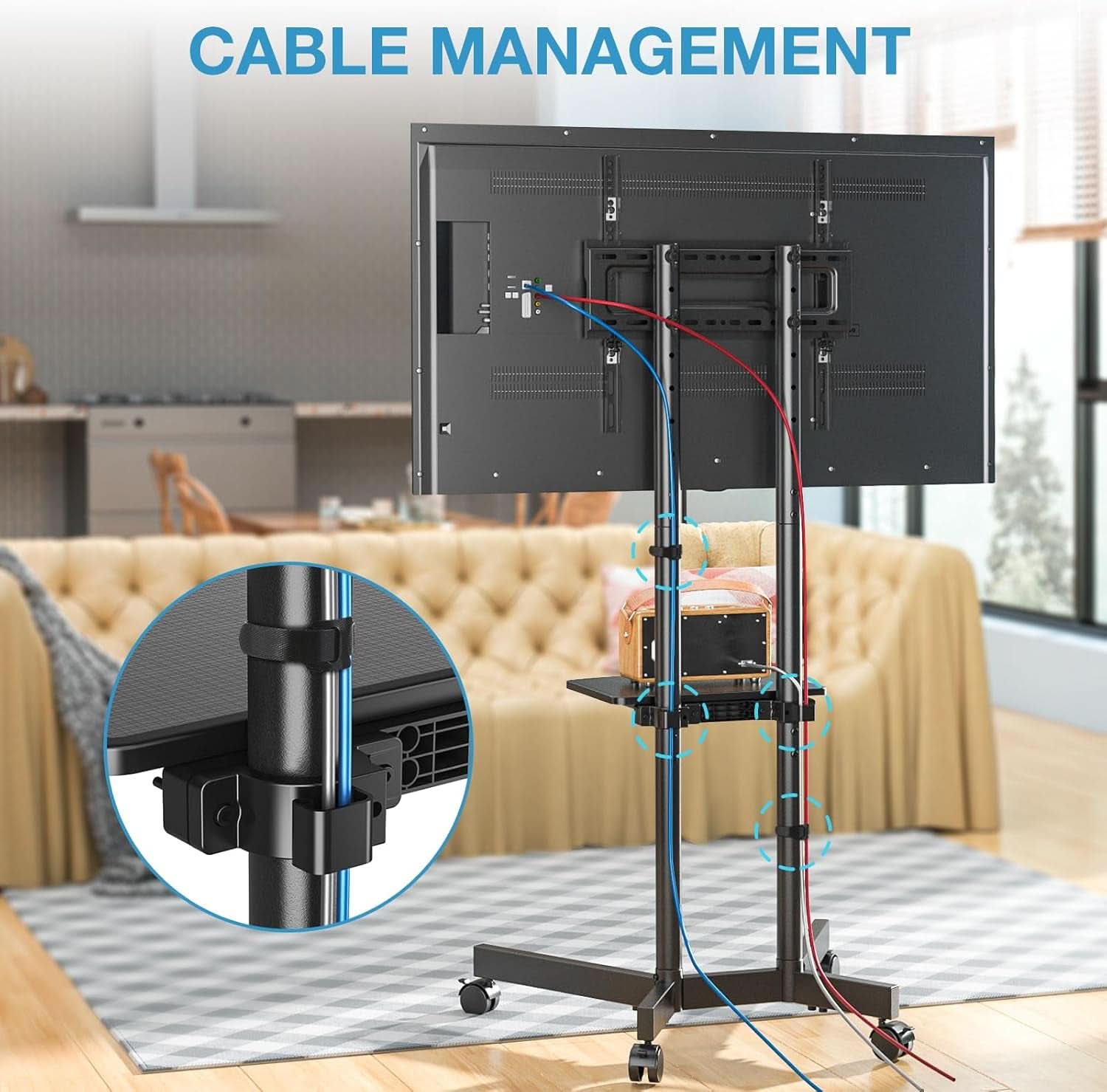 Rolling TV Stand 32-75 Inch With Height Adjustable Shelf