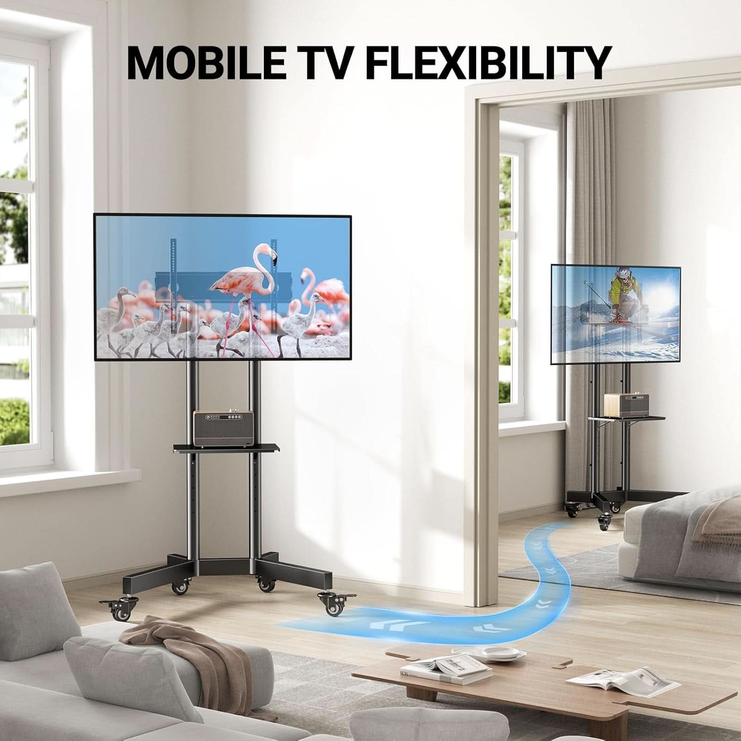 Rolling TV Stand For 32 To 85 Inch TVs Height Adjustable