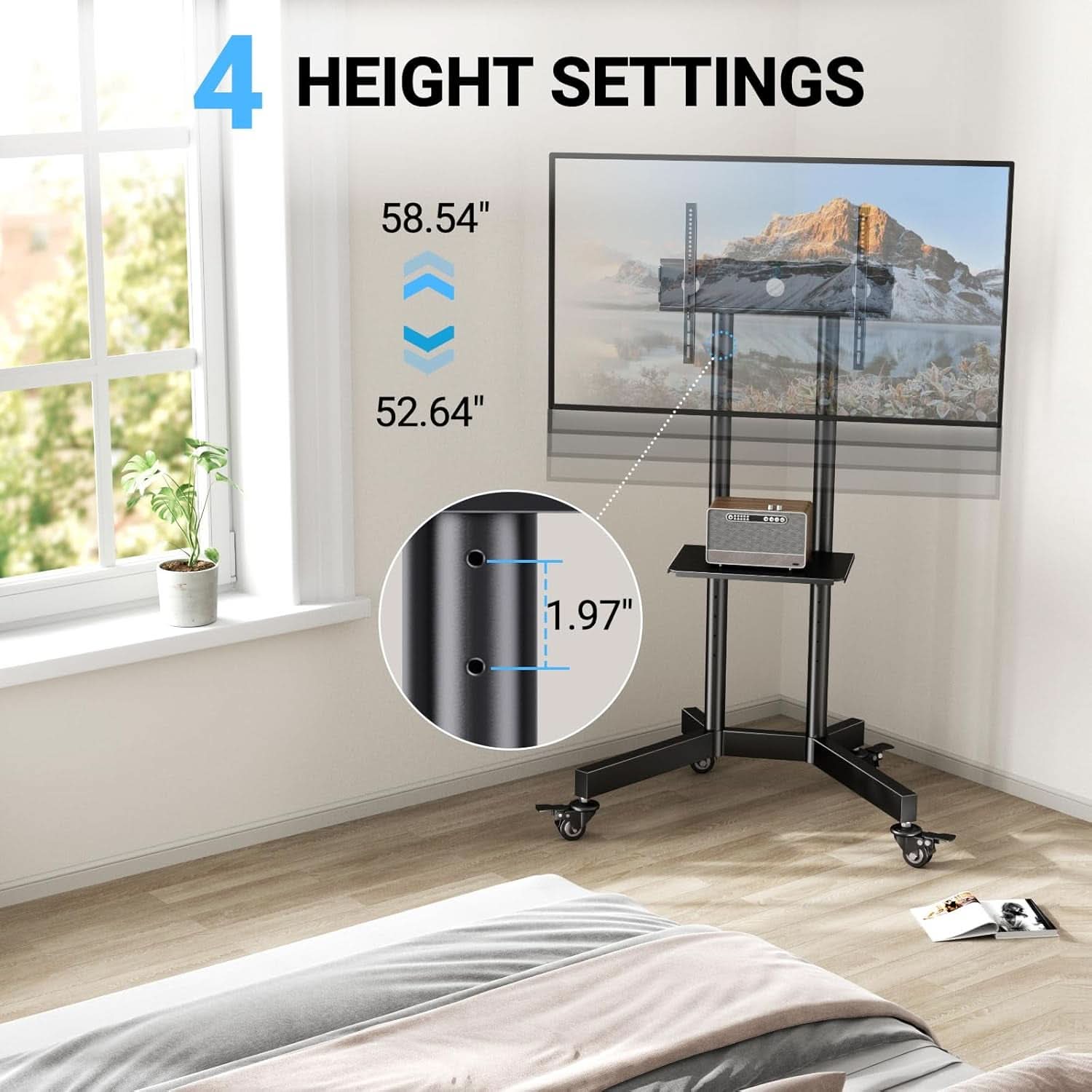 Rolling TV Stand For 32 To 85 Inch TVs Height Adjustable