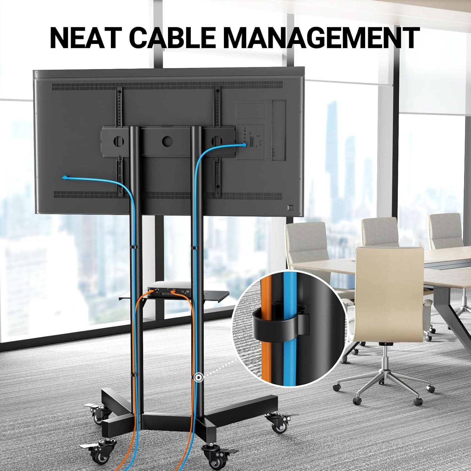 Rolling TV Stand For 32 To 85 Inch TVs Height Adjustable
