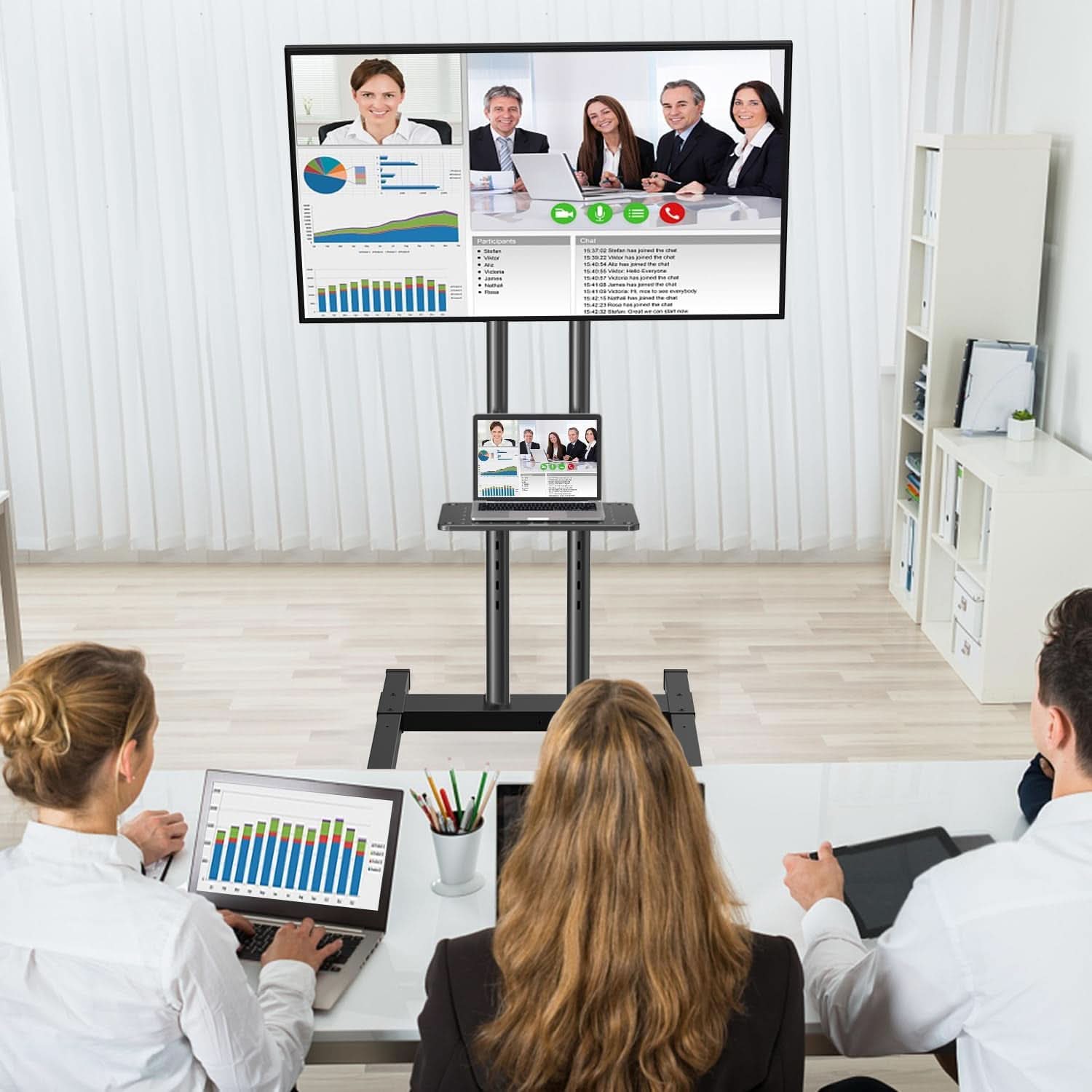 Rolling TV Stand Height Adjustable 32 To 83 Inch Screens