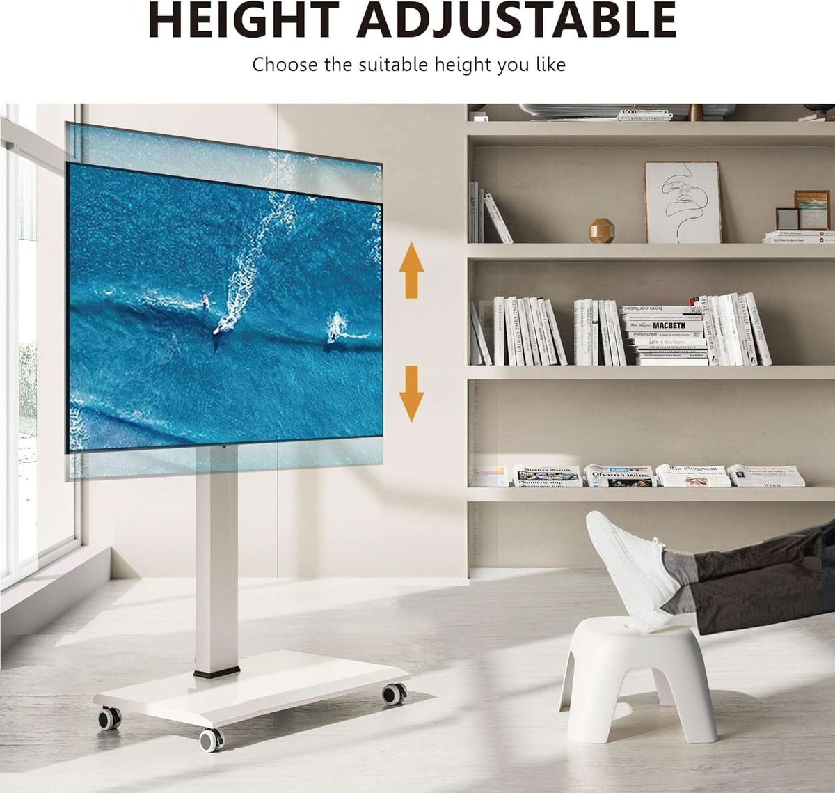 Rolling TV Stand On Wheels For 32 To 75 Inch TVs With 40 Degree Swivel