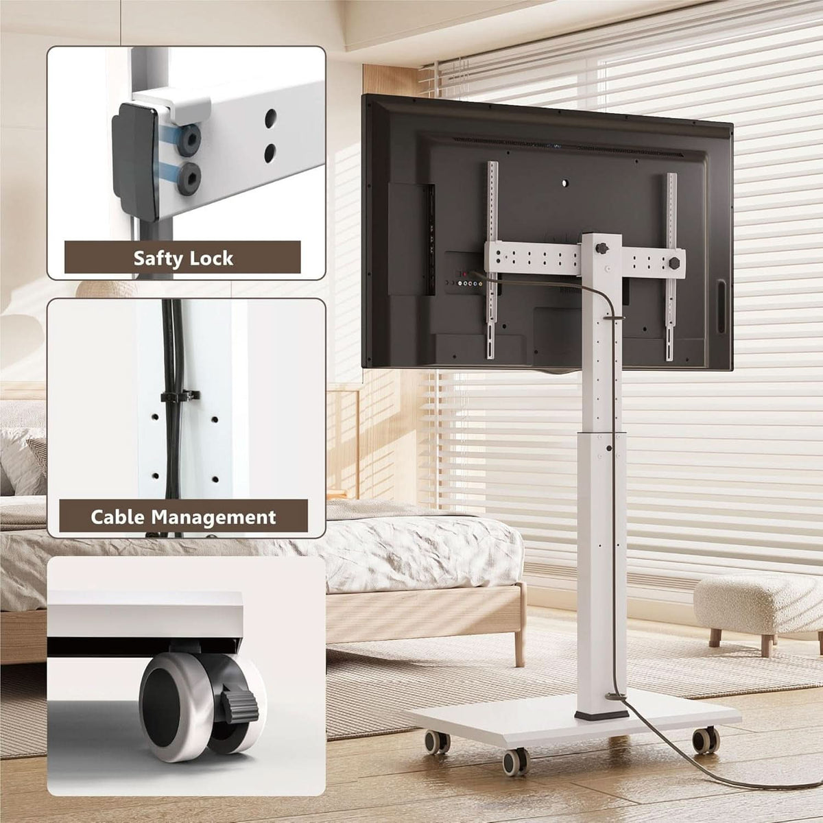 Rolling TV Stand On Wheels For 32 To 75 Inch TVs With 40 Degree Swivel