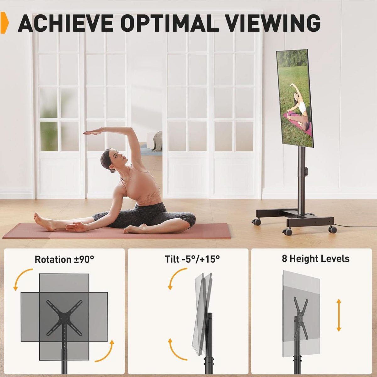 Rolling TV Stand With Power Outlet For 26 To 50 Inch TVs Tilting Wheels