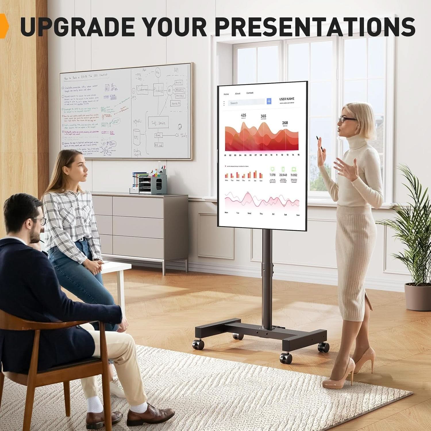 Rolling TV Stand With Power Outlet For 26 To 50 Inch TVs Tilting Wheels