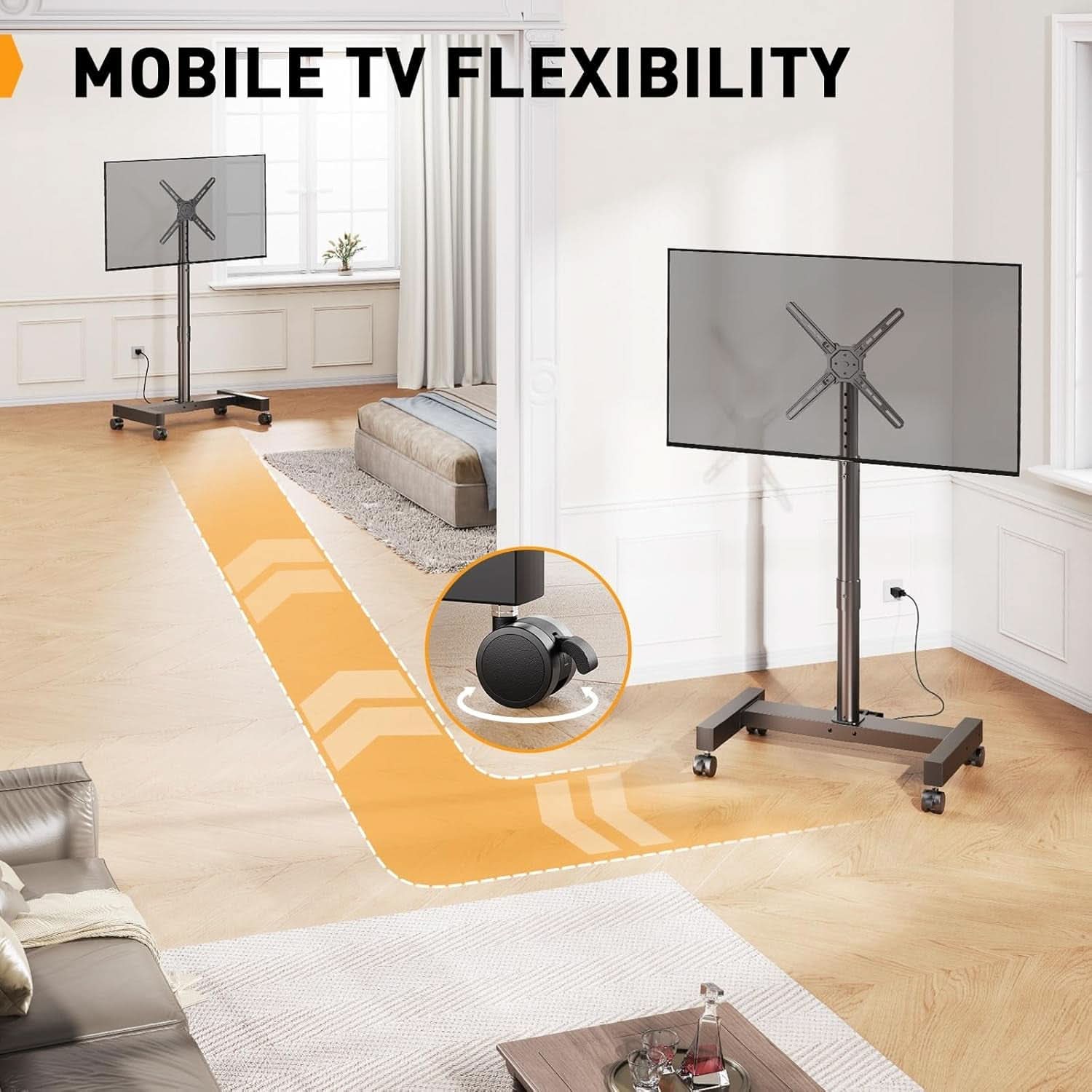Rolling TV Stand With Power Outlet For 26 To 50 Inch TVs Tilting Wheels