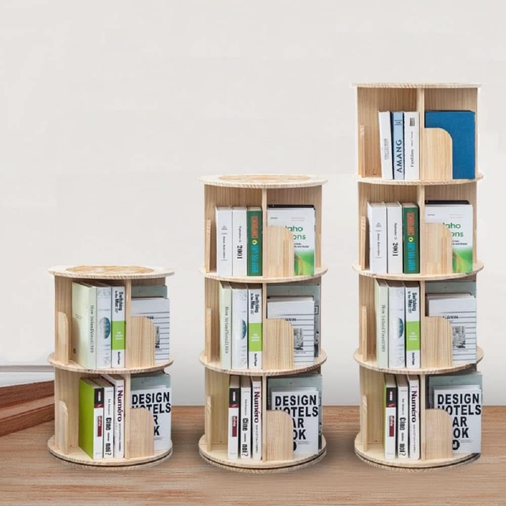Rotating Bookshelf 360 Display 4 Tier Bookcase Solid Wood