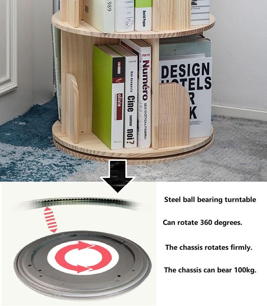 Rotating Bookshelf 360 Display 4 Tier Bookcase Solid Wood