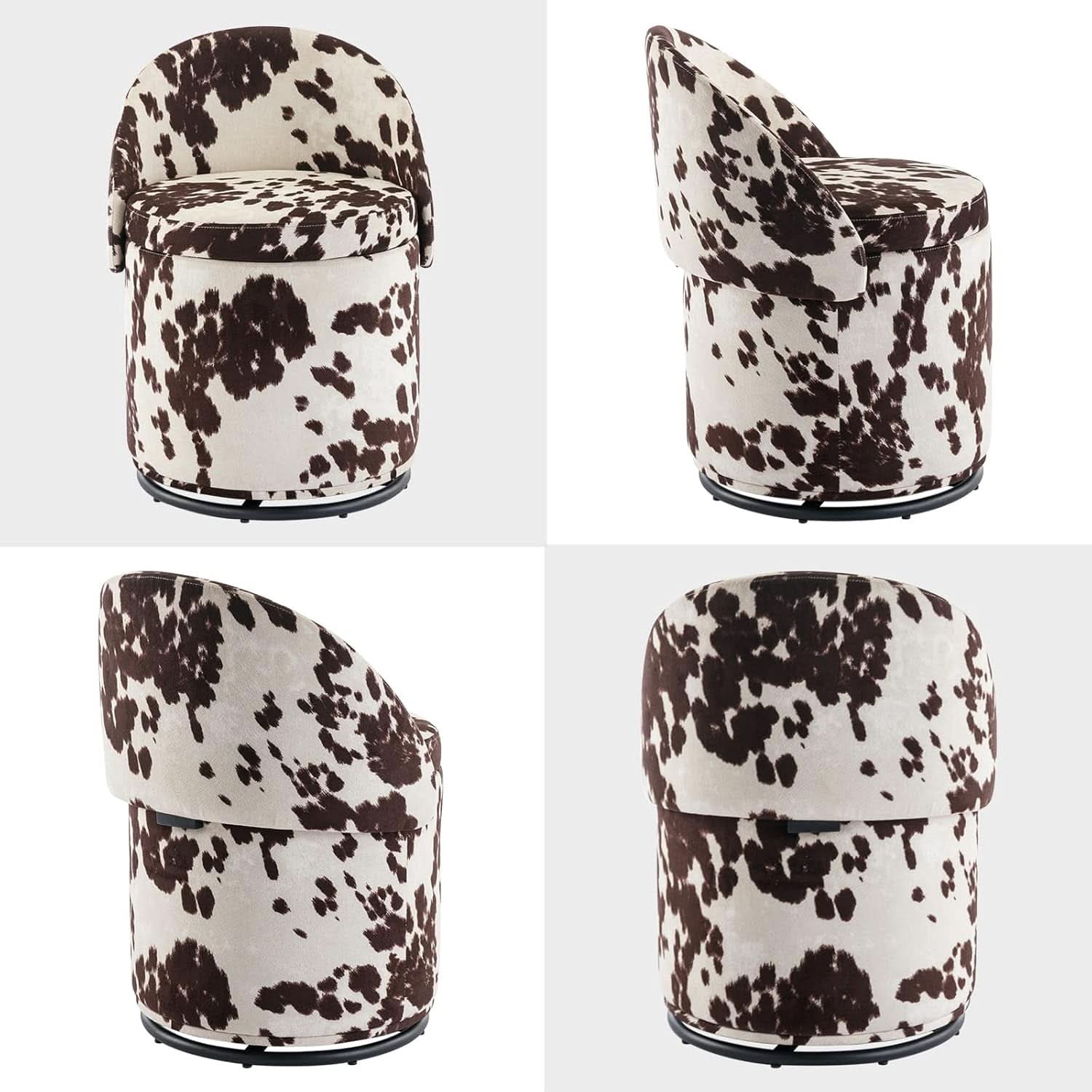 Rotating Brown Storage Ottoman With Hidden Compartment