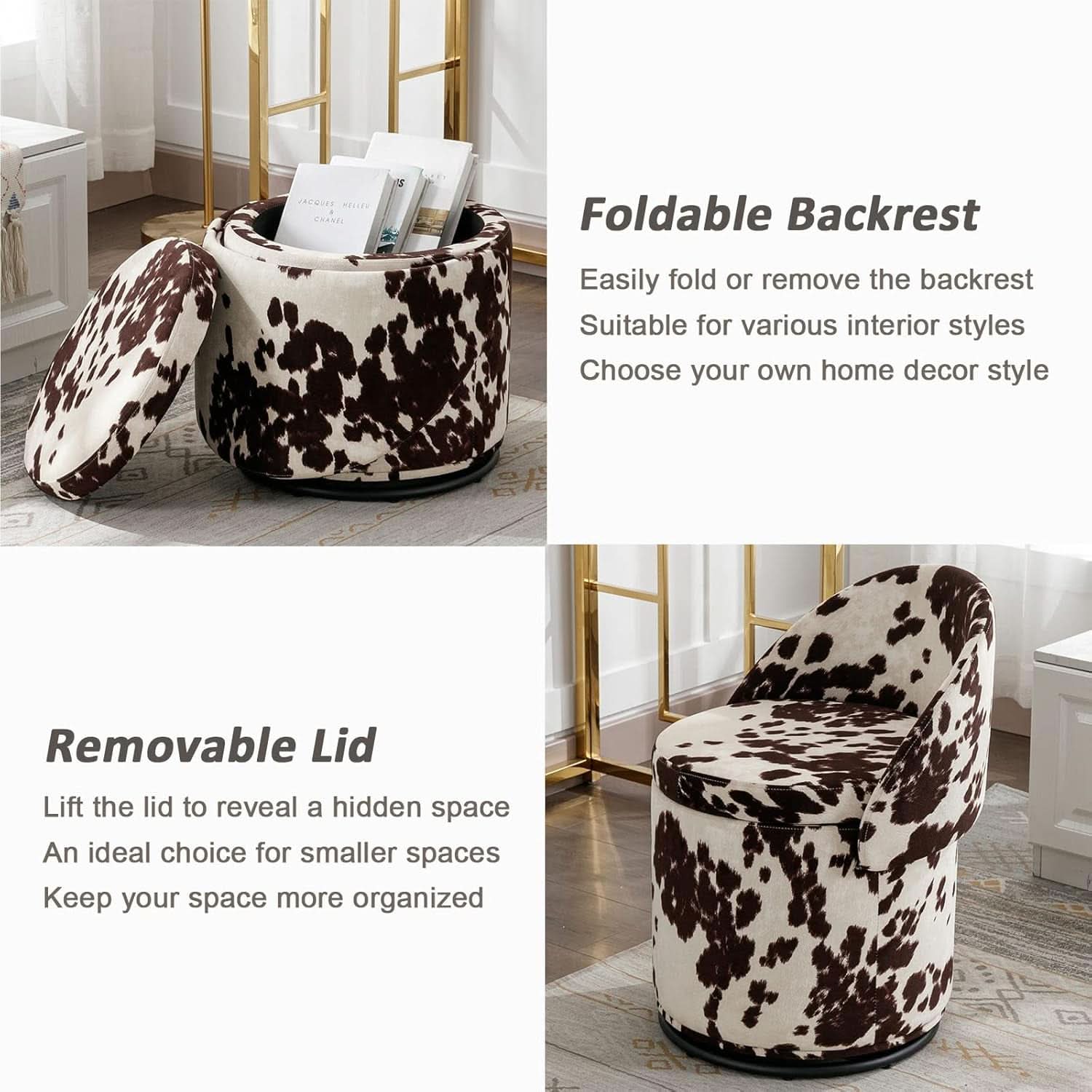 Rotating Brown Storage Ottoman With Hidden Compartment