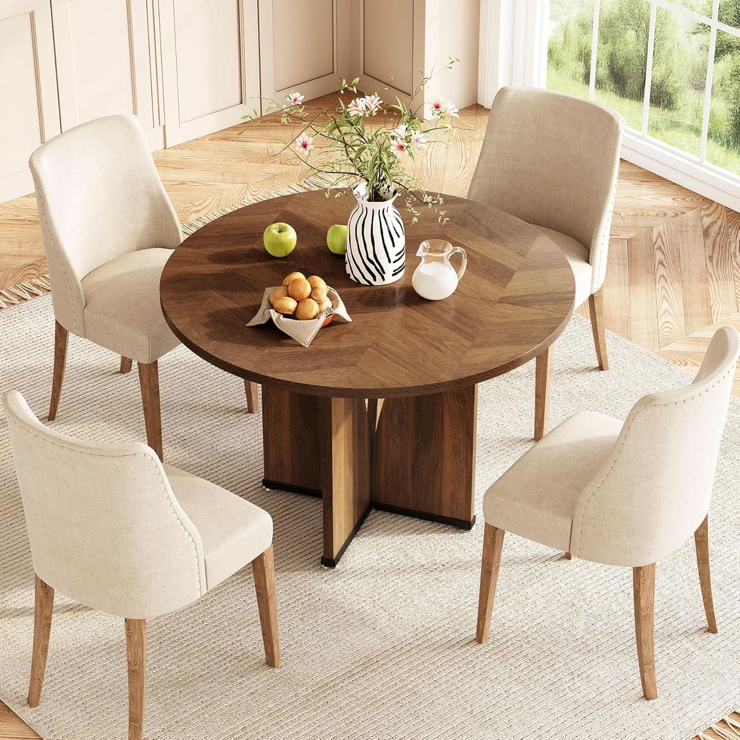 Round 39 Inch Dining Table Rustic Dark Brown Seats 2 To 4