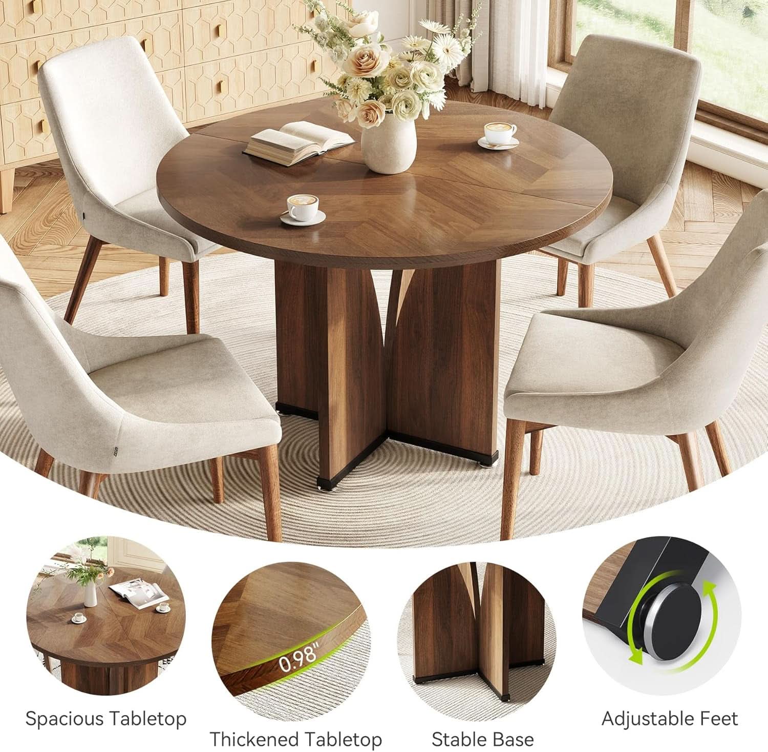 Round 39 Inch Dining Table Rustic Dark Brown Seats 2 To 4