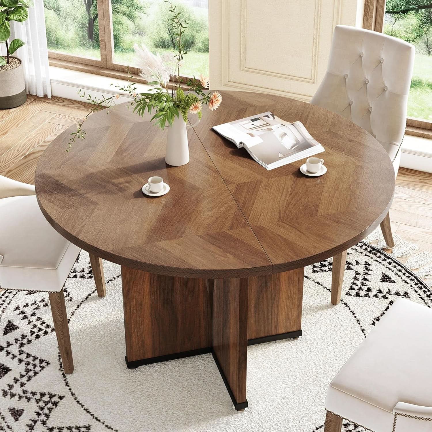 Round 39 Inch Dining Table Rustic Dark Brown Seats 2 To 4