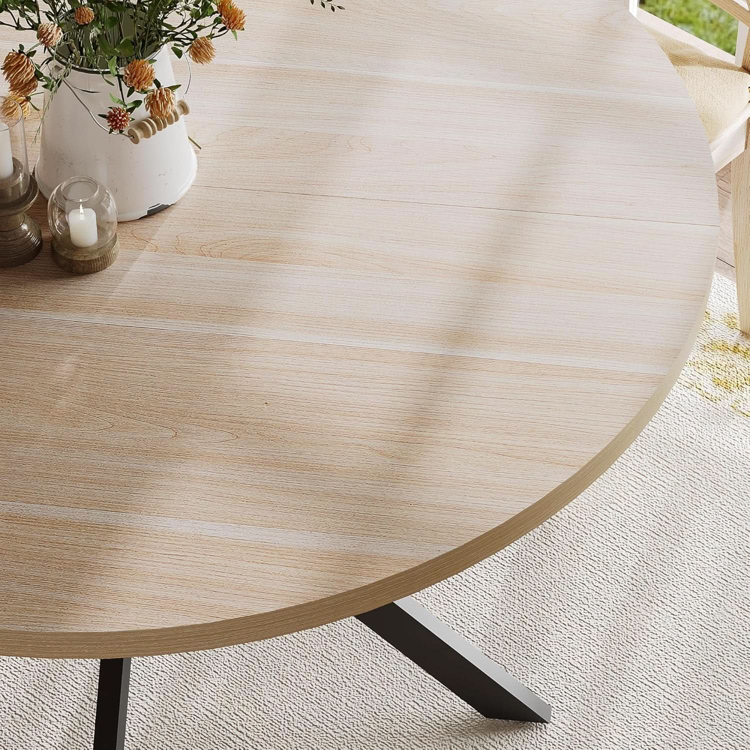 Round 47 Inch Circular Dining Table Natural Oak Finish