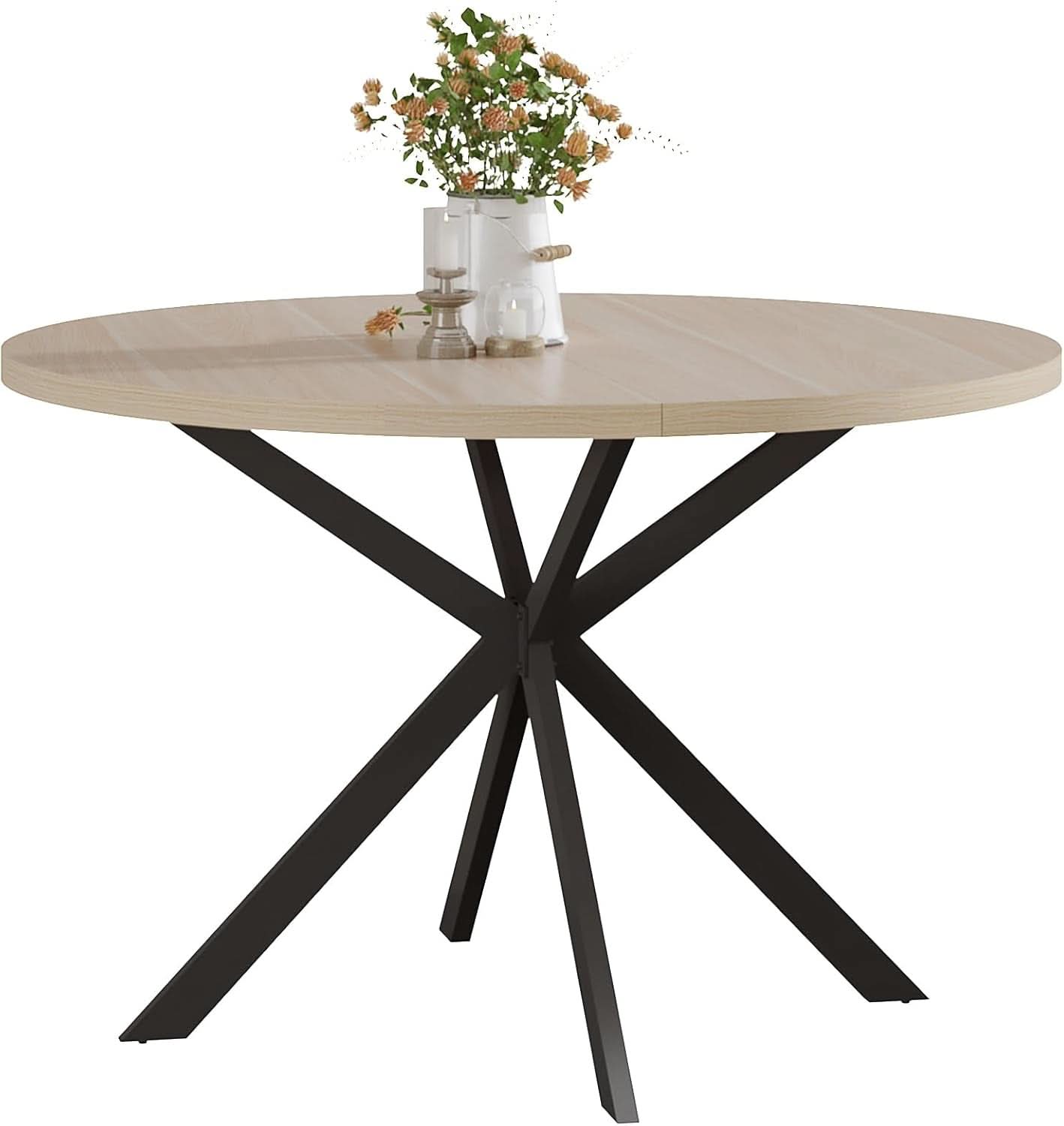 Round 47 Inch Circular Dining Table Natural Oak Finish