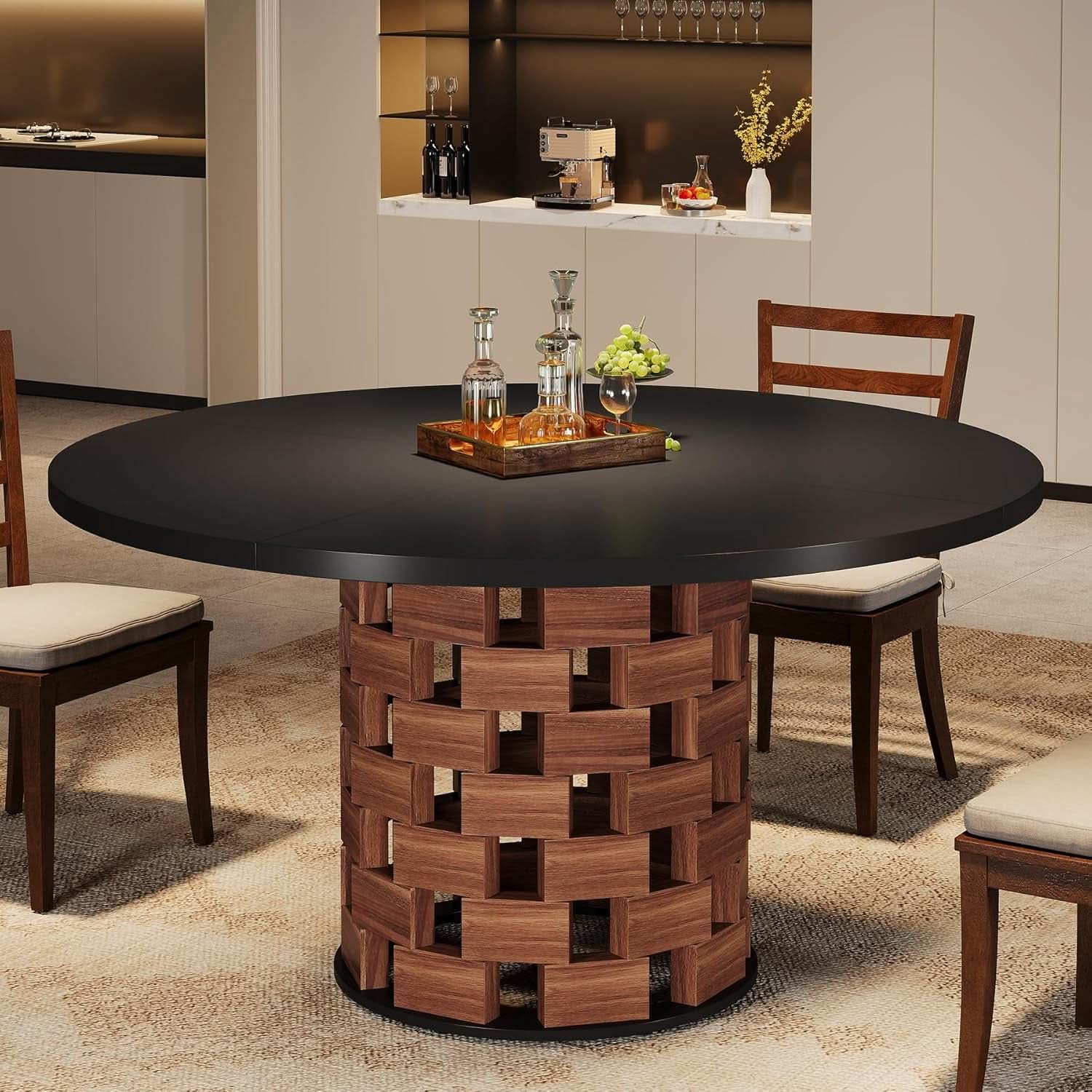 Round 47 Inch Dining Table Black Tabletop Farmhouse Base