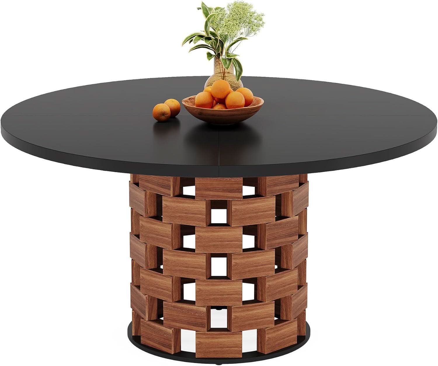 Round 47 Inch Dining Table Black Tabletop Farmhouse Base