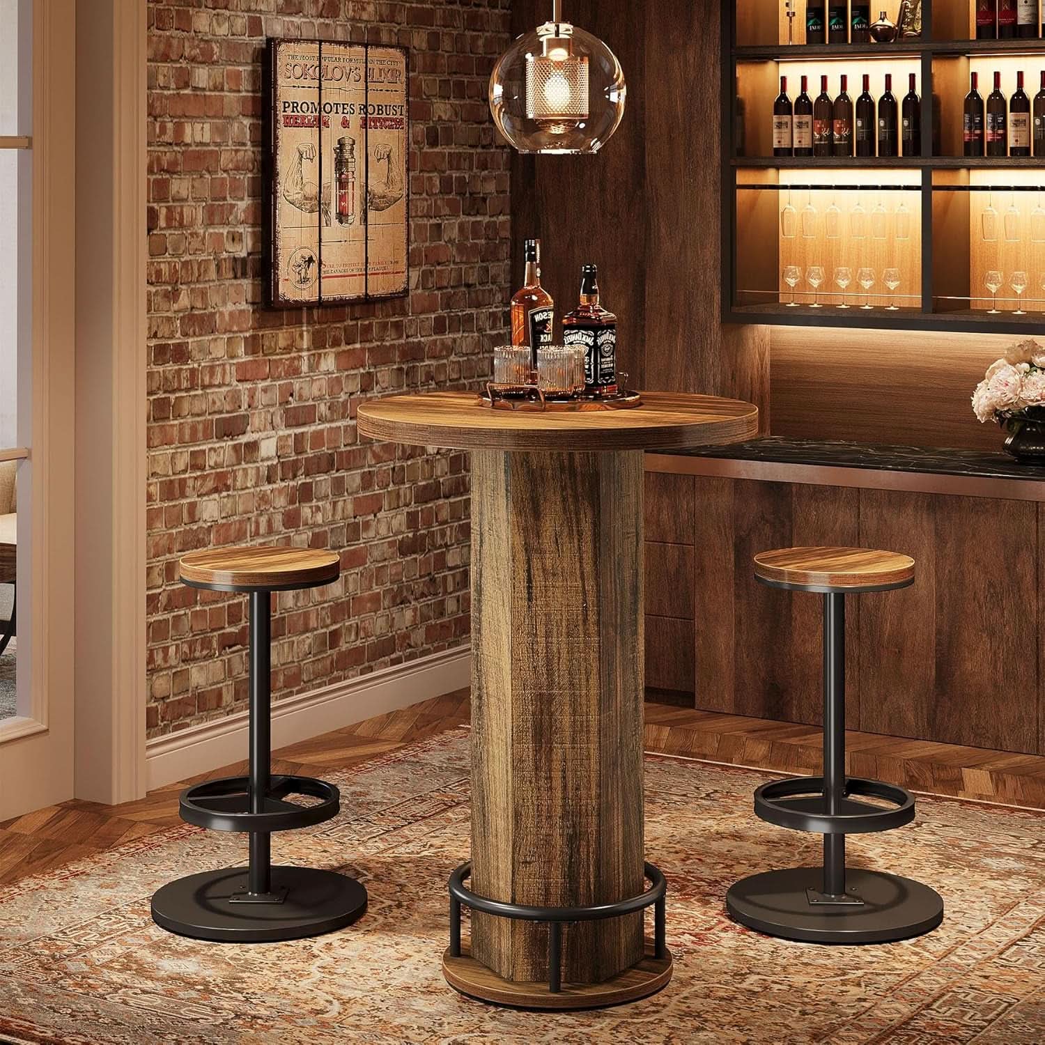 Round Bar Table With Chairs Matte Black Powder coated