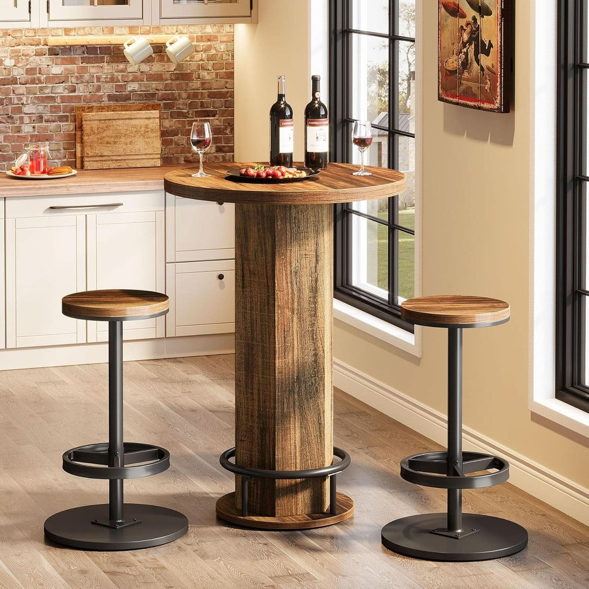 Round Bar Table With Chairs Matte Black Powder coated