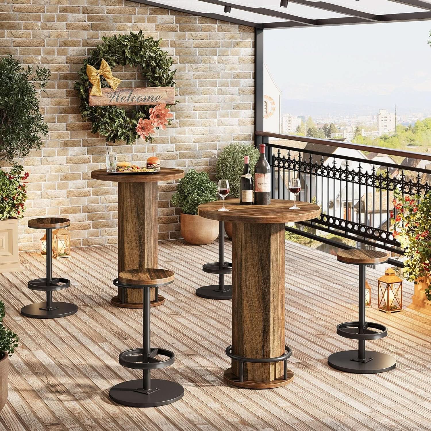 Round Bar Table With Chairs Matte Black Powder coated