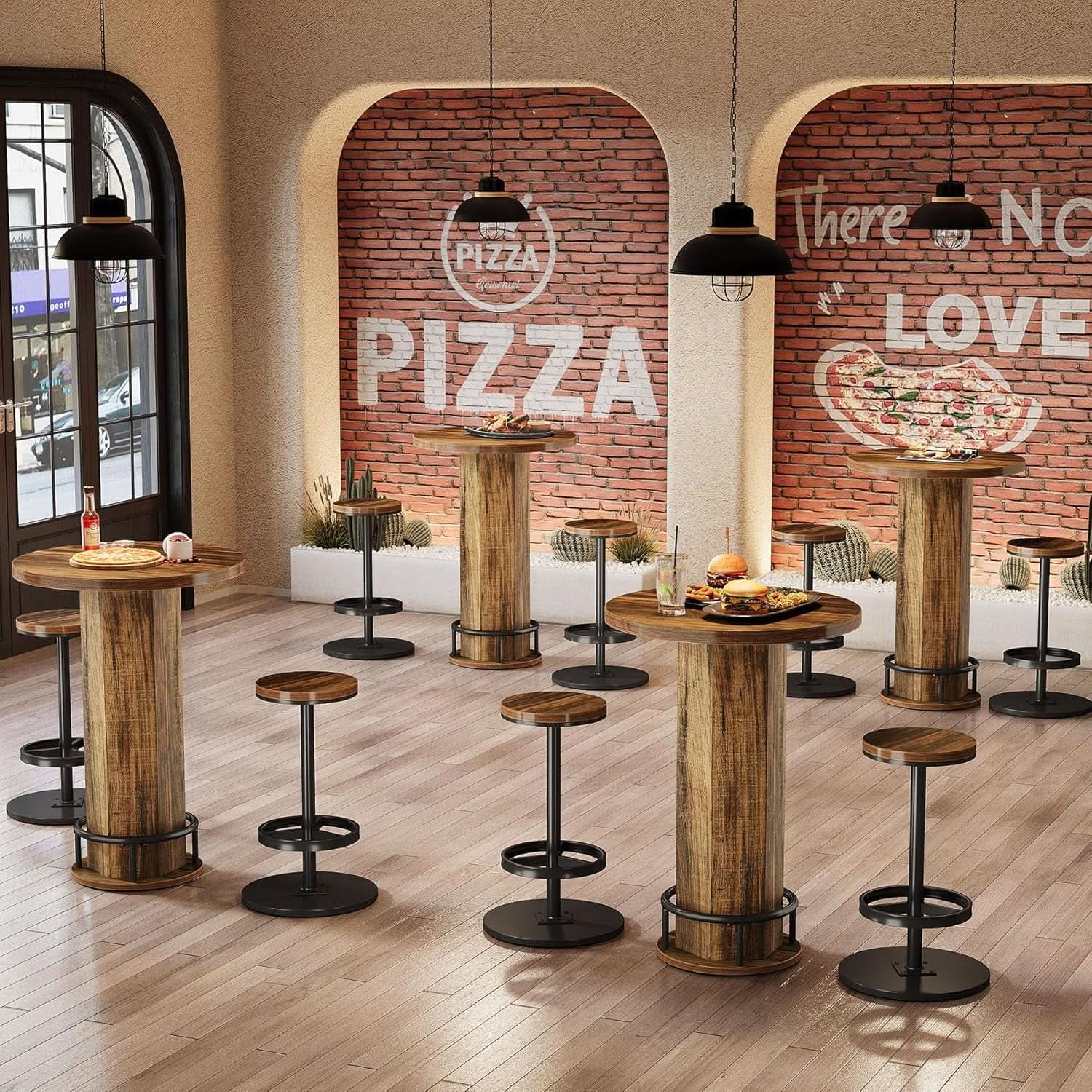 Round Bar Table With Chairs Matte Black Powder coated