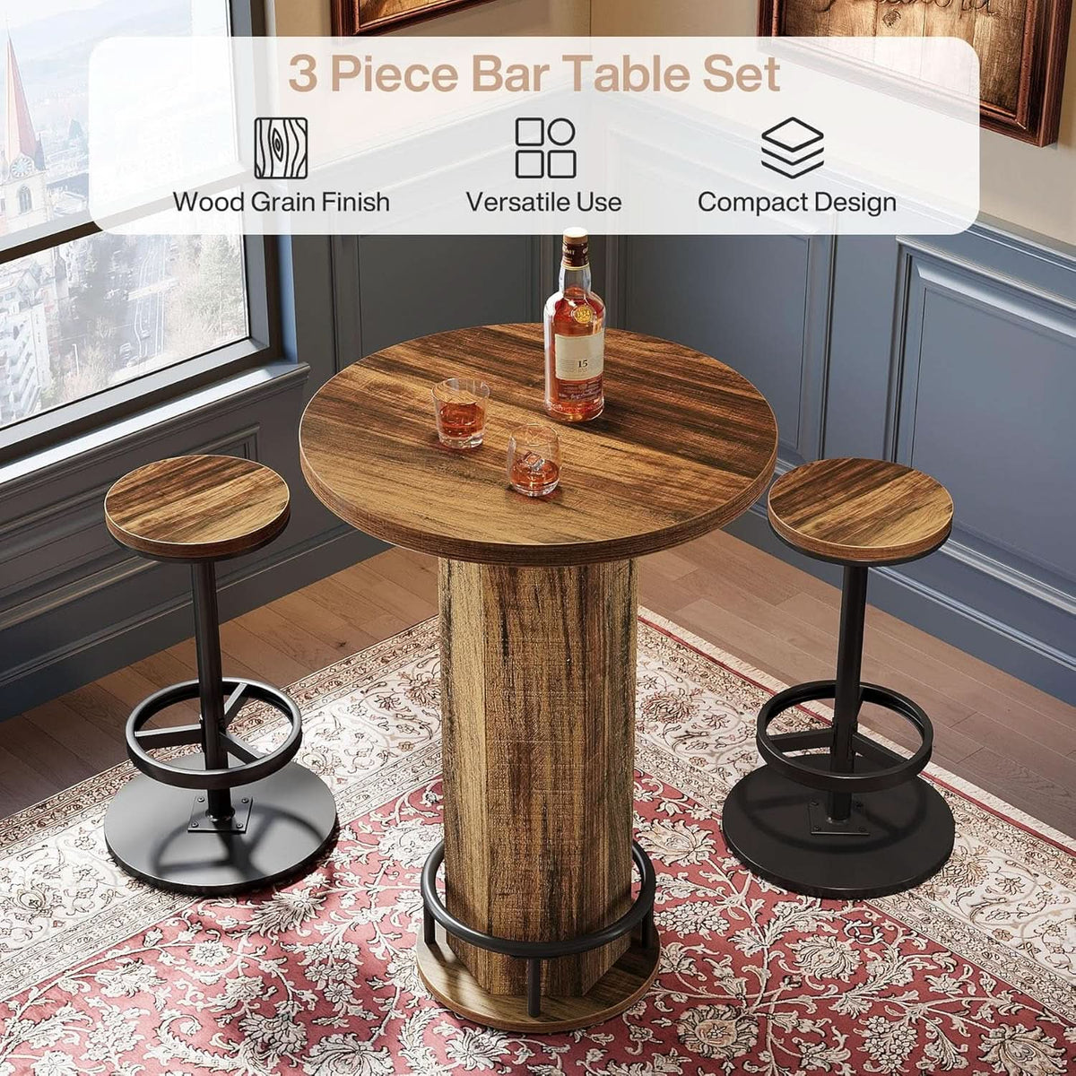 Round Bar Table With Chairs Matte Black Powder coated