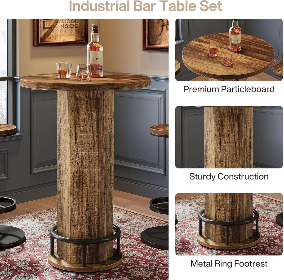 Round Bar Table With Chairs Matte Black Powder coated