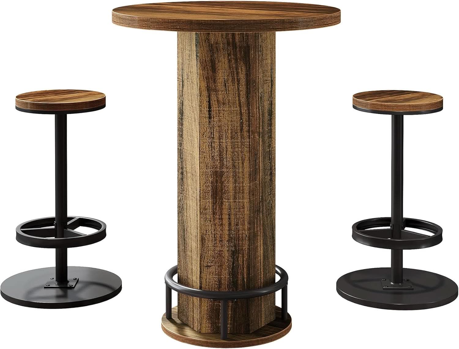 Round Bar Table With Chairs Matte Black Powder coated