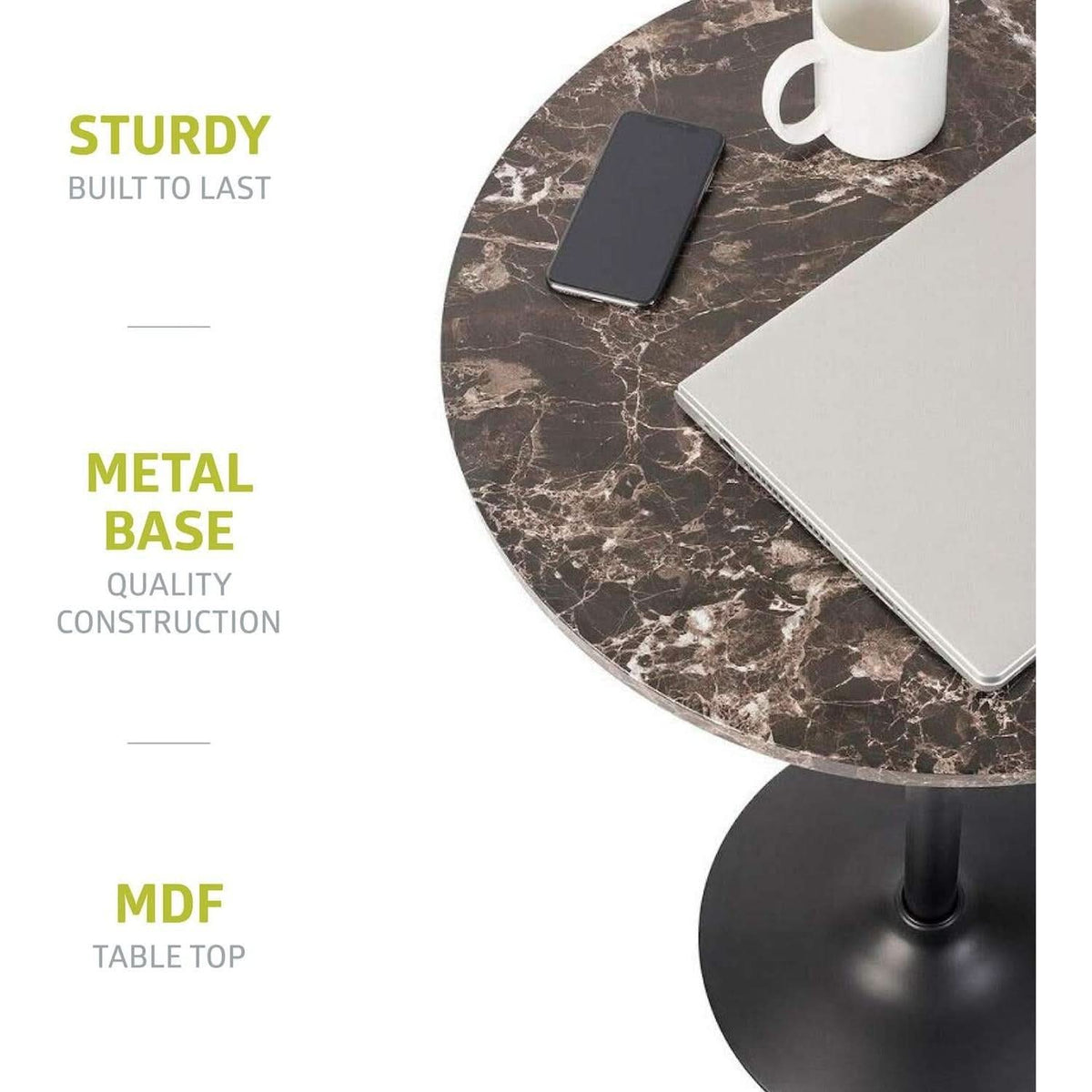 Round Bar Table With Faux Marble Top And Metal Base