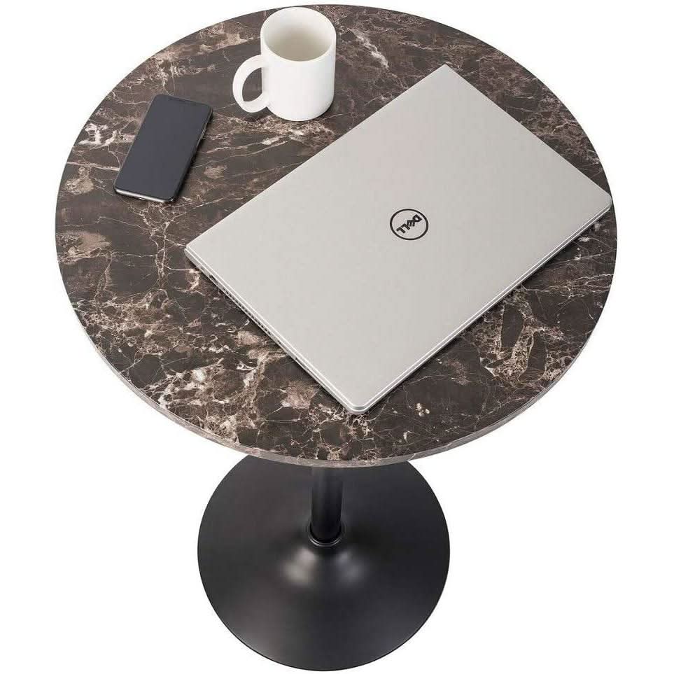 Round Bar Table With Faux Marble Top And Metal Base