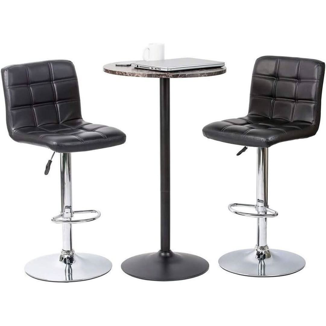 Round Bar Table With Faux Marble Top And Metal Base
