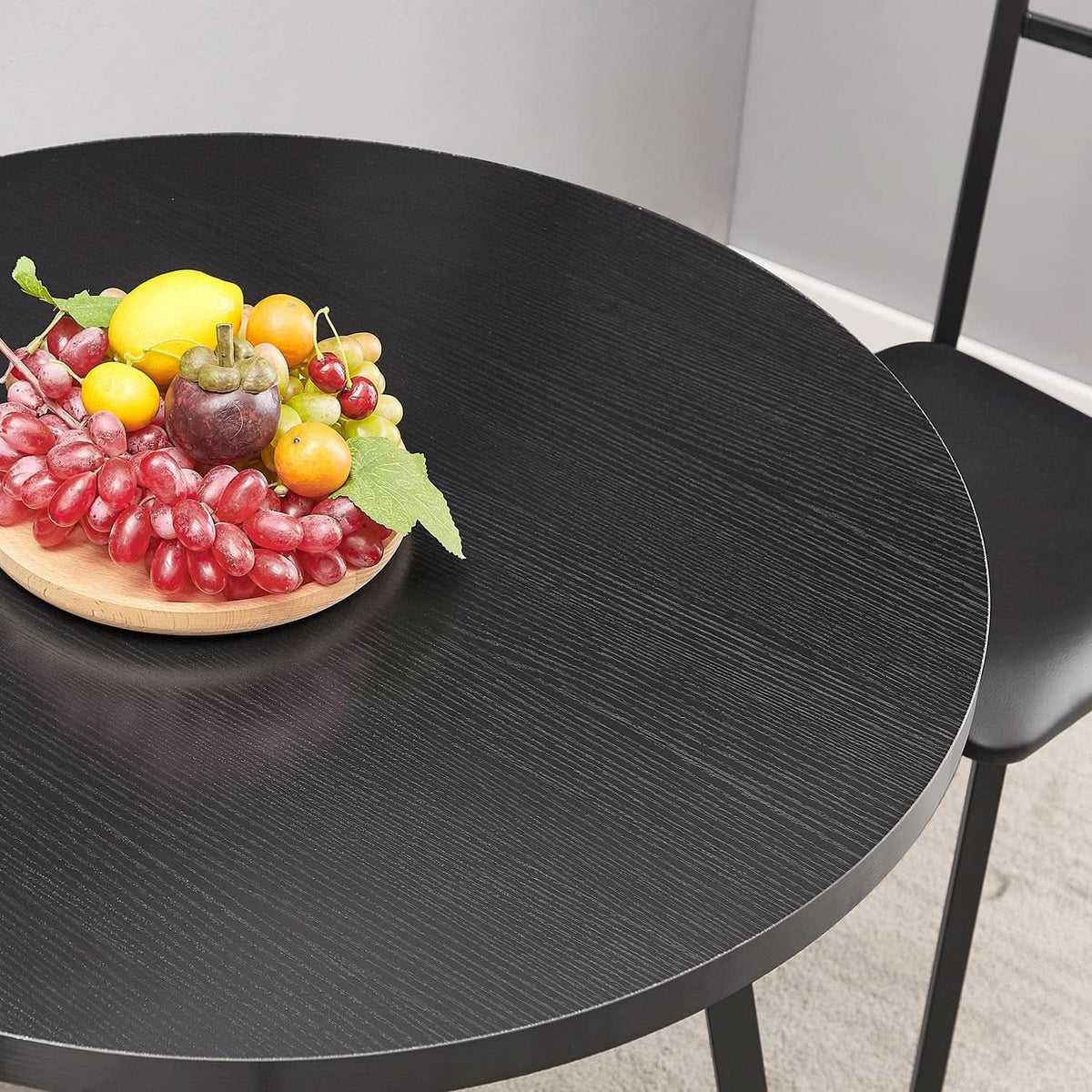Round Black Woodgrain Top Dining Table With Steel Frame