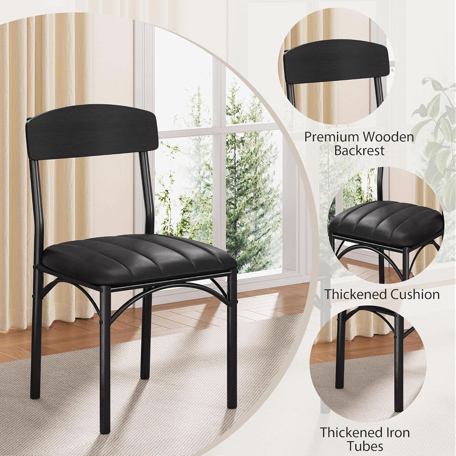 Round Circular Dining Table Set Black Diameter47Inches