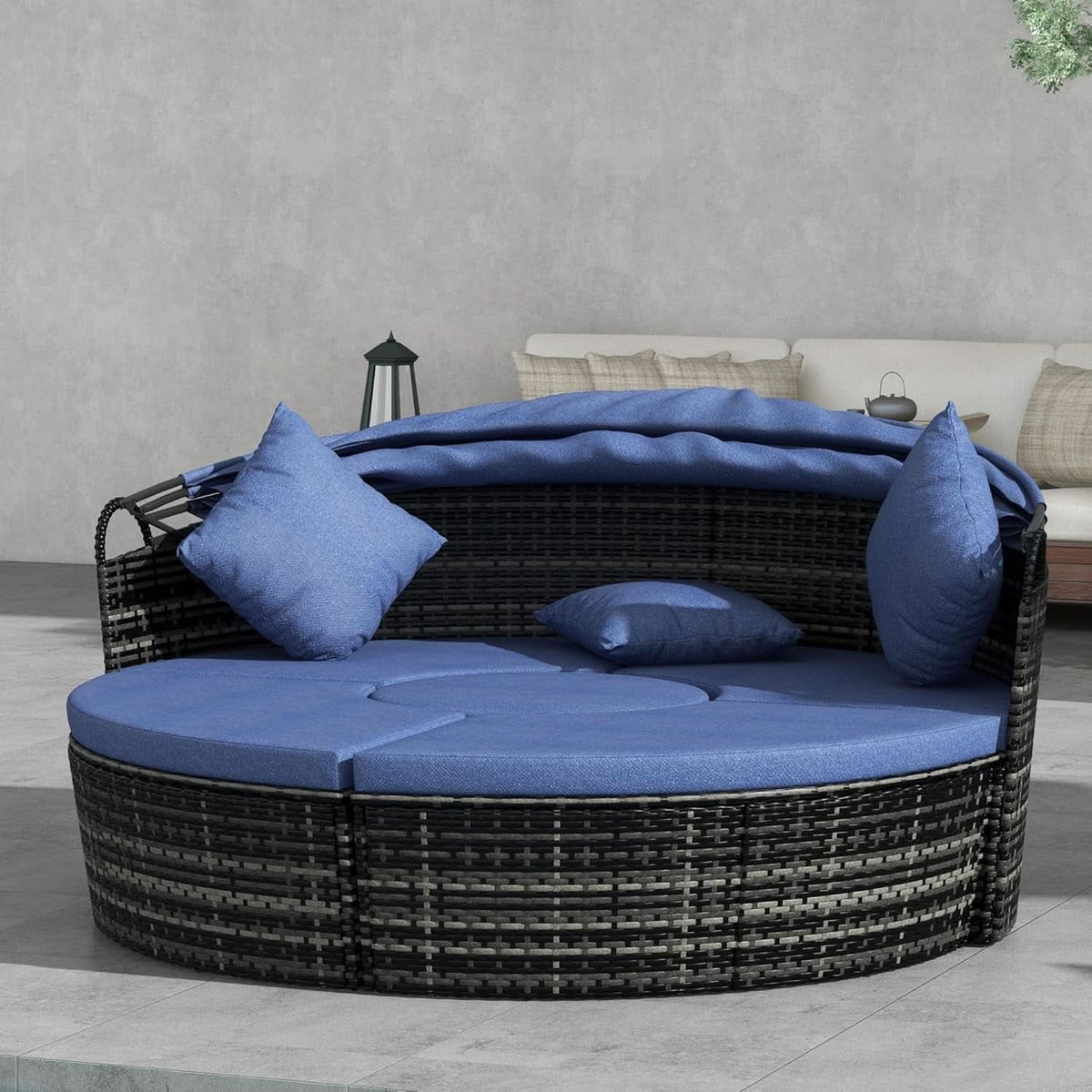 Round Convertible Daybed With Sun Canopy Outdoor Dark Blue