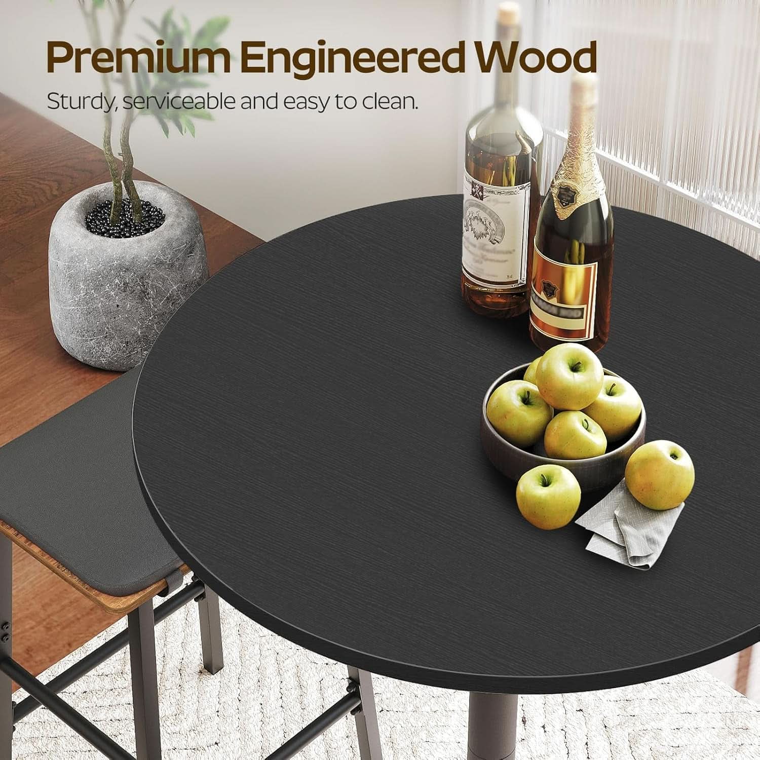 Round Counter height Bar Table Set Industrial Black