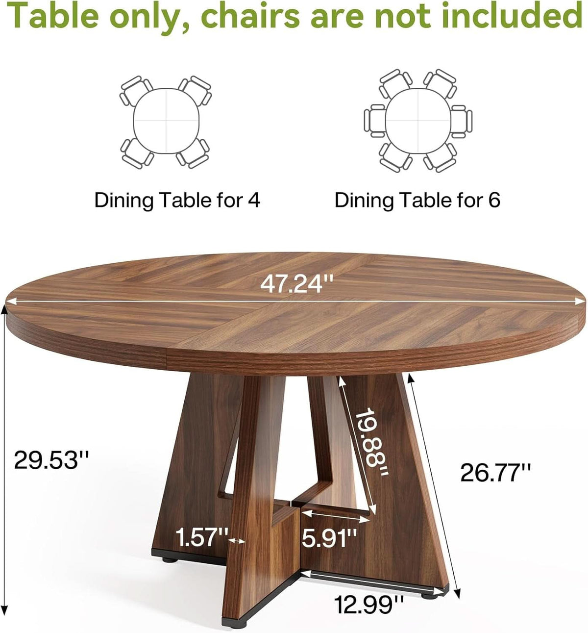 Round Dining Table 47 Inch Brown Finish Seats 4 To 6