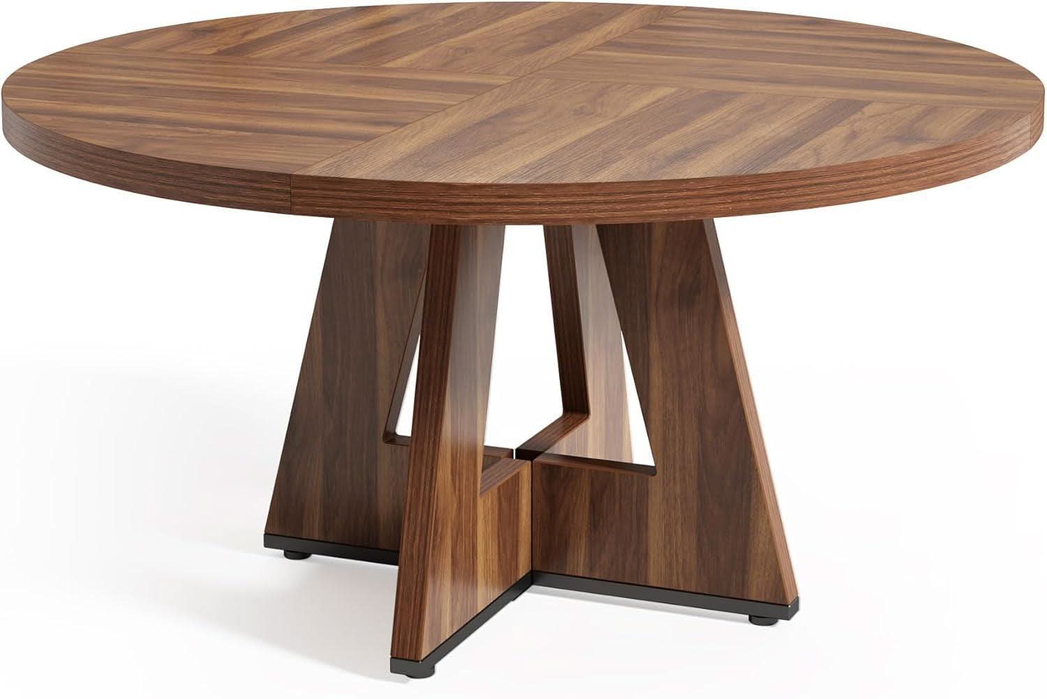 Round Dining Table 47 Inch Brown Finish Seats 4 To 6